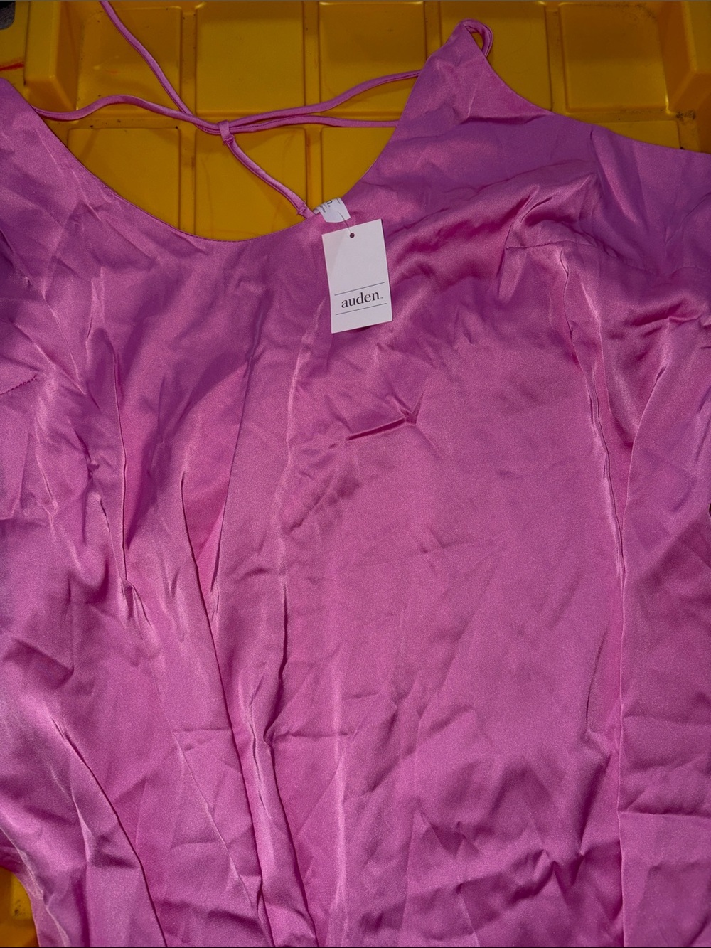 Auden Bright Pink Satin Chemise with Adjustable Shoulder Ties